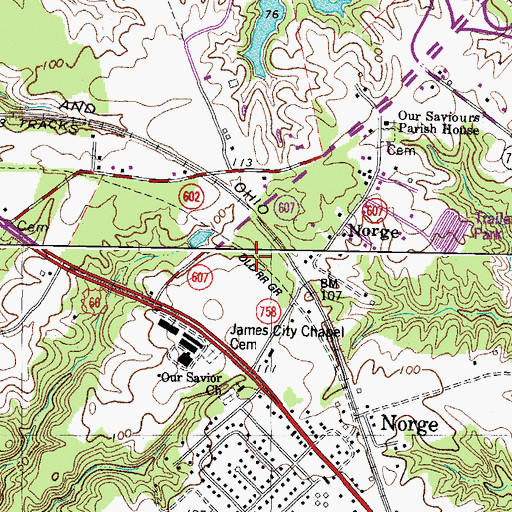 Topographic Map of Norge Crossing Shopping Center, VA