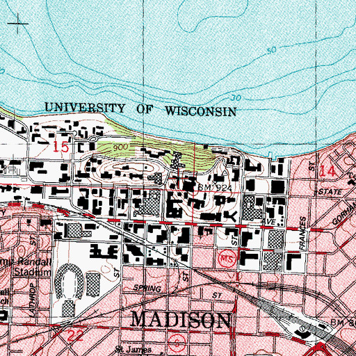 Topographic Map of Mark H Ingraham Hall, WI