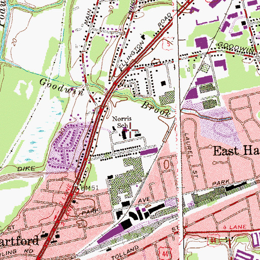 Topographic Map of Anna E Norris School, CT