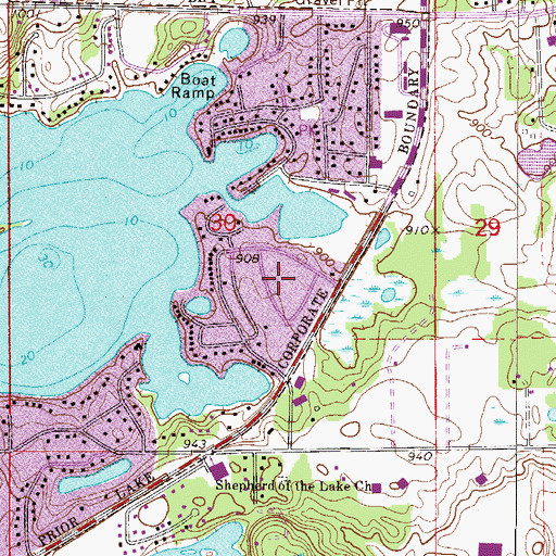 Topographic Map of Oakland Beach Park, MN