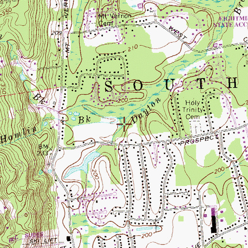 Topographic Map of North Branch Hamlin Brook, CT