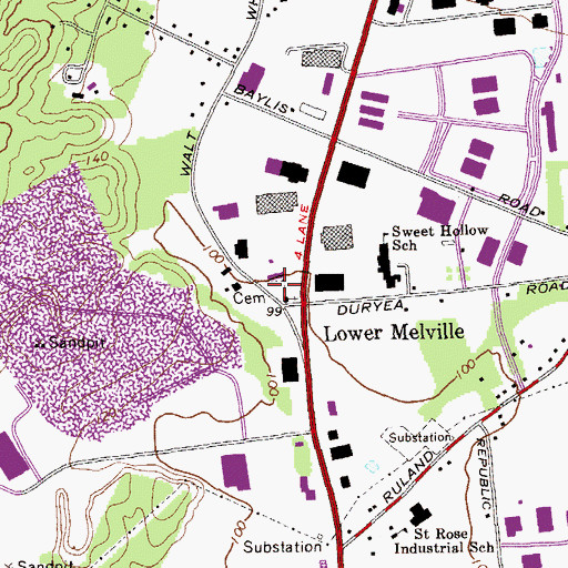 Topographic Map of Lower Melville Cemetery, NY