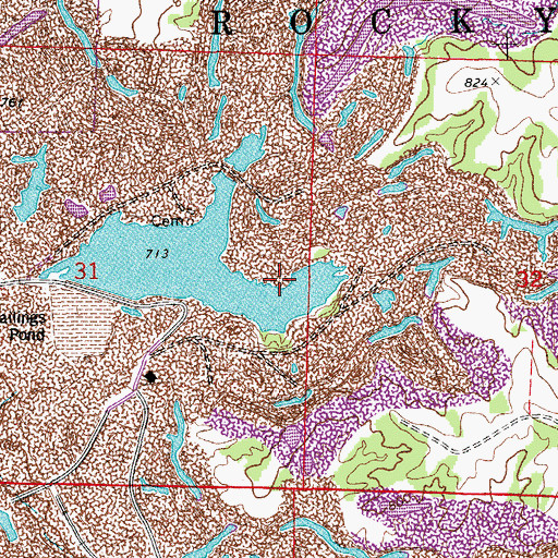 Topographic Map of Rocky Fork Lakes Conservation Area, MO