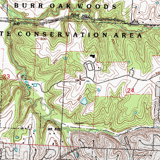 Topographic Map of Burr Oak Woods Conservation Area, MO