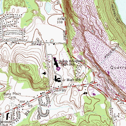 Topographic Map of North Branford High School, CT