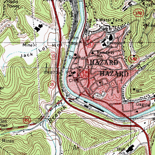Topographic Map of Hazard City Hall, KY
