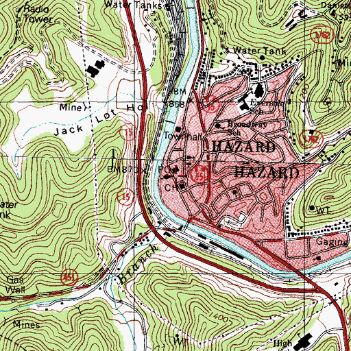 Topographic Map of Hazard Post Office, KY