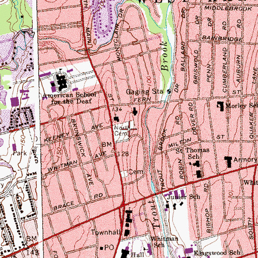 Topographic Map of Old North Cemetery, CT