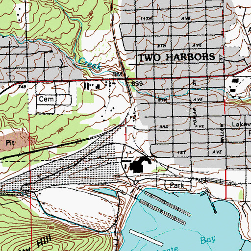 Topographic Map of Two Harbors Railroad Station, MN