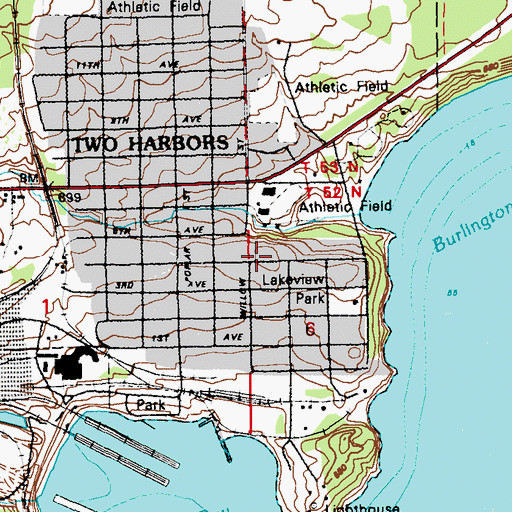 Topographic Map of Two Harbors High School, MN