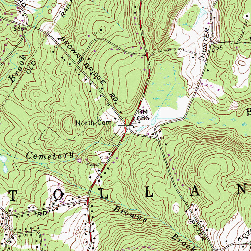 Topographic Map of North Cemetery, CT