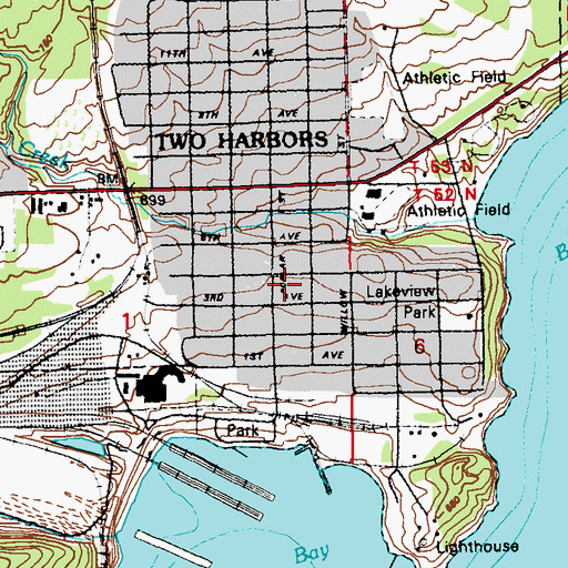Topographic Map of Two Harbors Library, MN