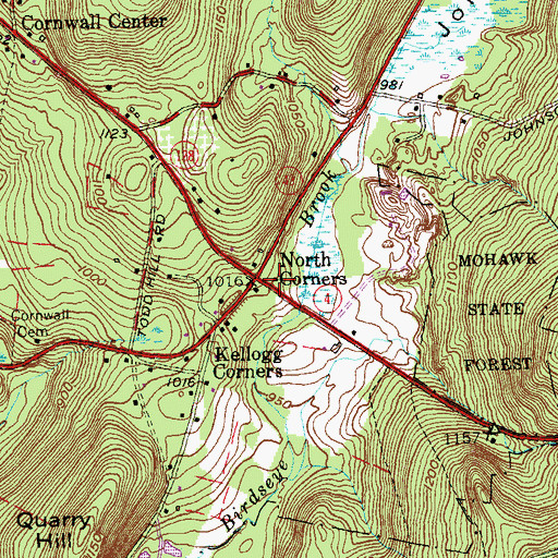 Topographic Map of North Corners, CT