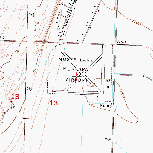 Topographic Map of Moses Lake Army Air Field (historical), WA