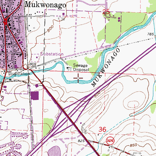 Topographic Map of Mukwonago River State Natural Area, WI