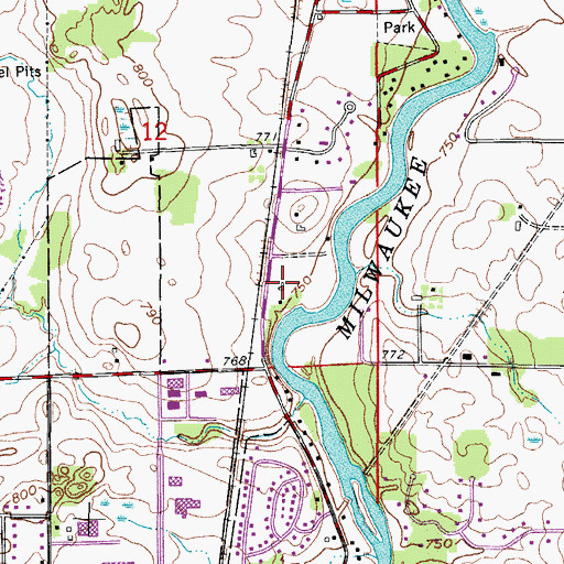 Topographic Map of Evergreen Stock Farm, WI