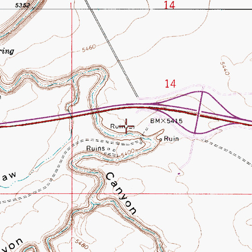 Topographic Map of Old Two Guns Ruin, AZ