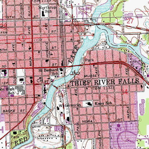 Topographic Map of Thief River Falls Fire Department, MN