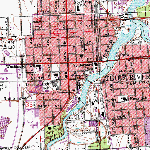 Topographic Map of Thief River Falls Library, MN