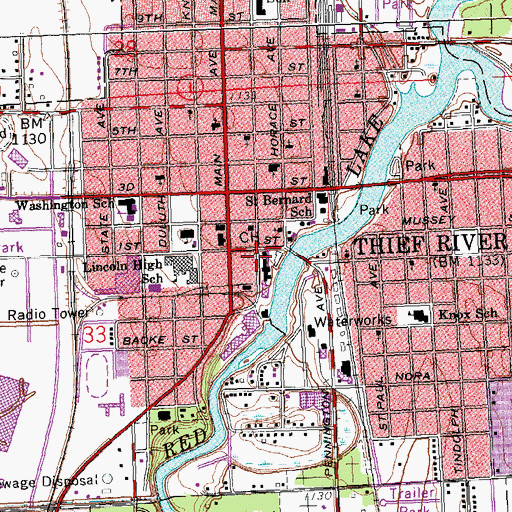 Topographic Map of Sanford Thief River Falls Medical Center, MN