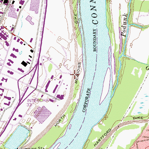 Topographic Map of North Meadows Dike, CT