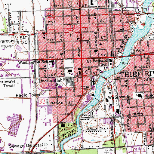 Topographic Map of Thief River Falls Police Department, MN