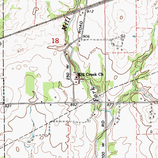 Topographic Map of Mill Creek Cemetery, IN