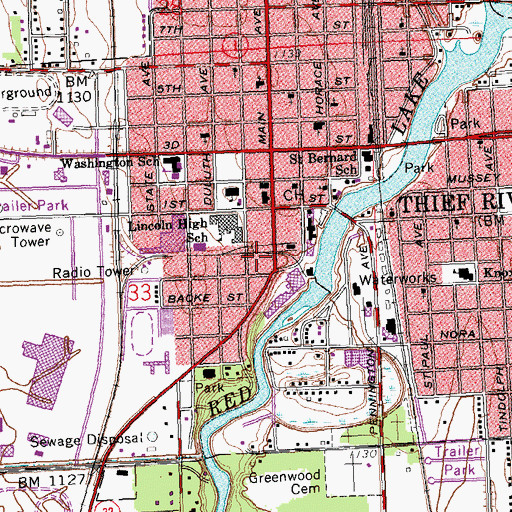 Topographic Map of Mill Yard Park, MN