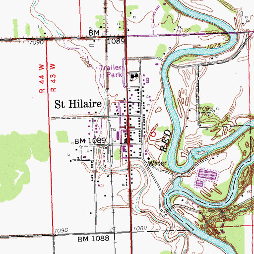 Topographic Map of Saint Hilaire Post Office, MN