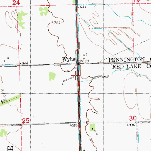 Topographic Map of Wylie Post Office (historical), MN