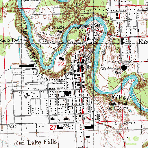 Topographic Map of Red Lake Falls Volunteer Fire Department, MN