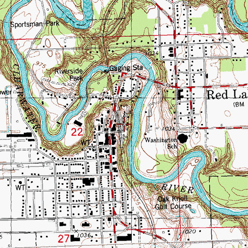 Topographic Map of Red Lake Falls Railroad Station (historical), MN