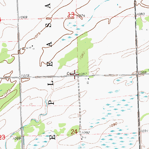 Topographic Map of Evergreen Cemetery, MN