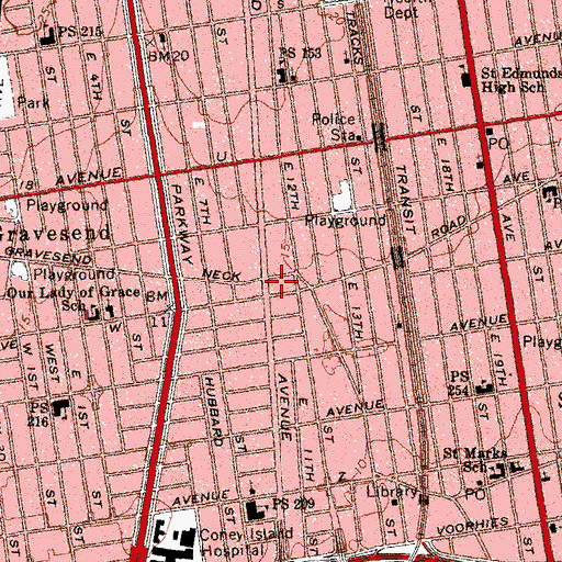 Topographic Map of New York Police Department 61st Precinct Station, NY