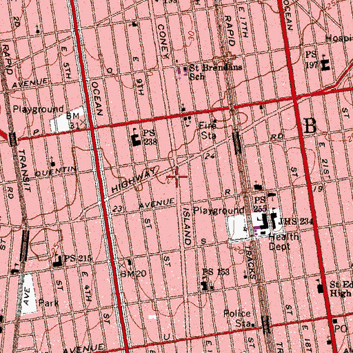 Topographic Map of Kingsway Theatre (historical), NY