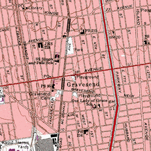 Topographic Map of Gravesend Station Brooklyn Post Office, NY
