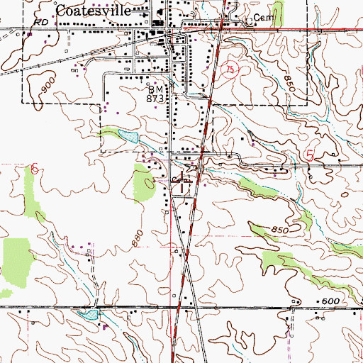 Topographic Map of Coatesville Cemetery, IN