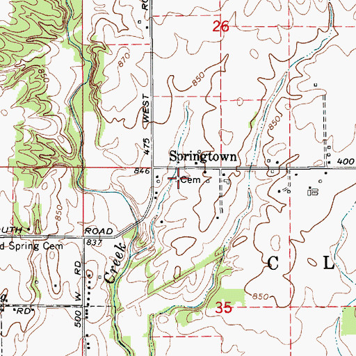 Topographic Map of Springtown Methodist Cemetery, IN