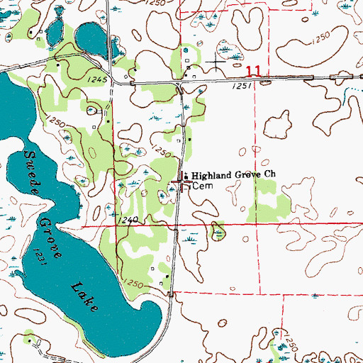 Topographic Map of Highland Grove Cemetery, MN