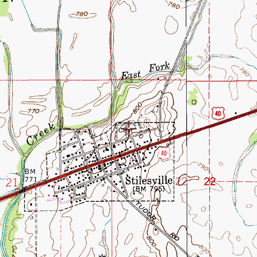 Topographic Map of Stilesville Cemetery, IN