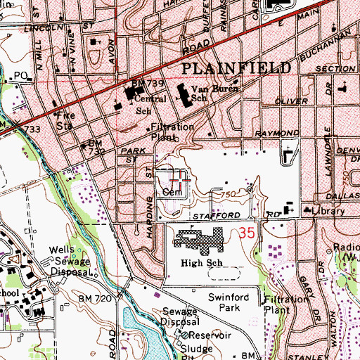 Topographic Map of Maple Hill Cemetery, IN