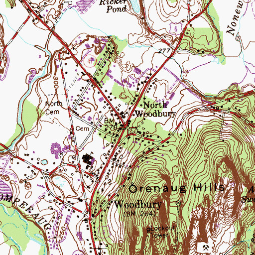 Topographic Map of North Woodbury, CT