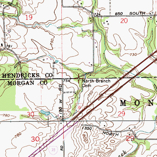 Topographic Map of North Branch Friends Cemetery, IN