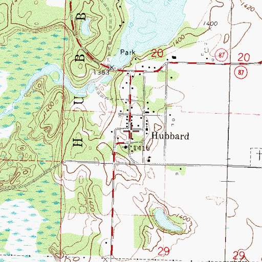 Topographic Map of Hubbard Post Office (historical), MN