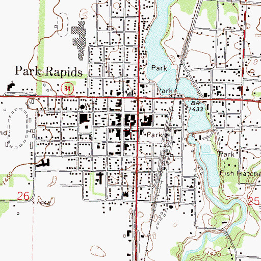 Topographic Map of Park Rapids Post Office, MN