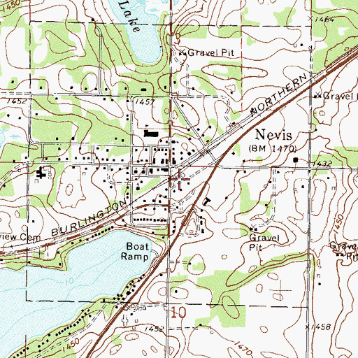 Topographic Map of Nevis Railroad Station (historical), MN