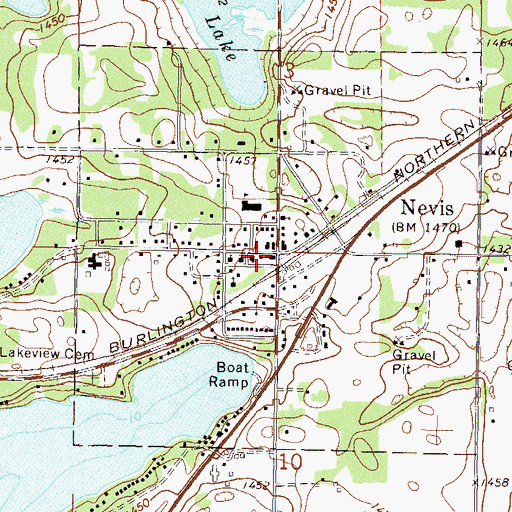 Topographic Map of Nevis Post Office, MN