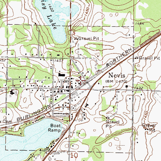 Topographic Map of Nevis Fire Department, MN