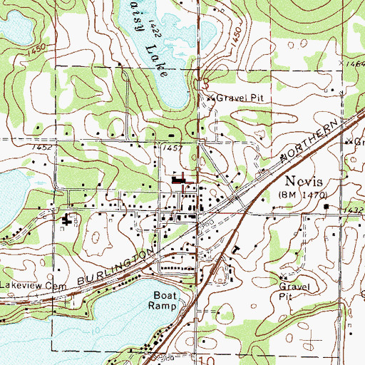 Topographic Map of Nevis Public School, MN
