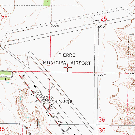 Topographic Map of Pierre Army Air Field (historical), SD